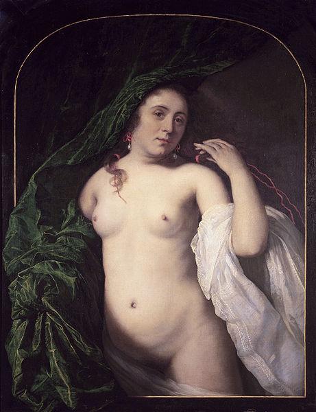Bartholomeus van der Helst Nude drawing back the curtain Sweden oil painting art